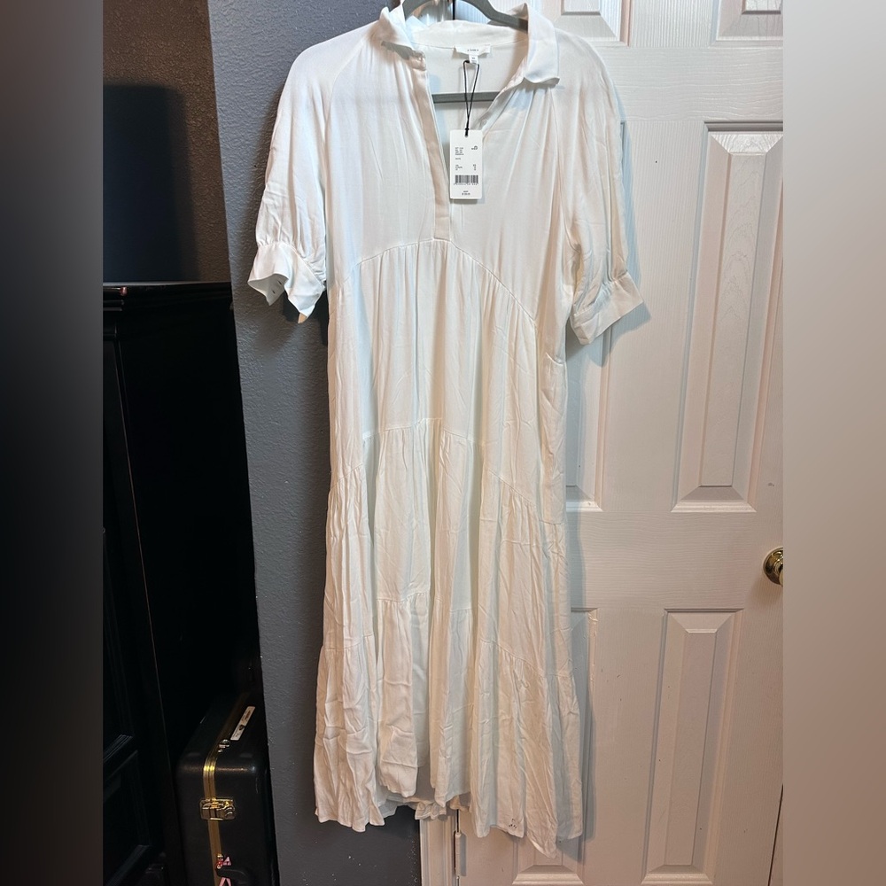 NWT a loves a White Button Point Collar Tiered Waistless Midi Shirt Dress XS